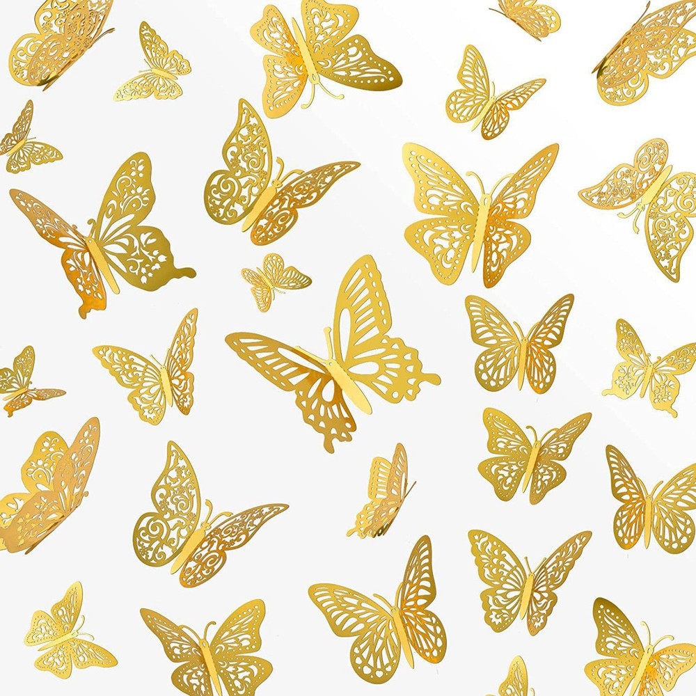 48 Pcs 3D Gold Wall Butterfly Set – 4 Styles, 3 Sizes for Wedding & Birthday …