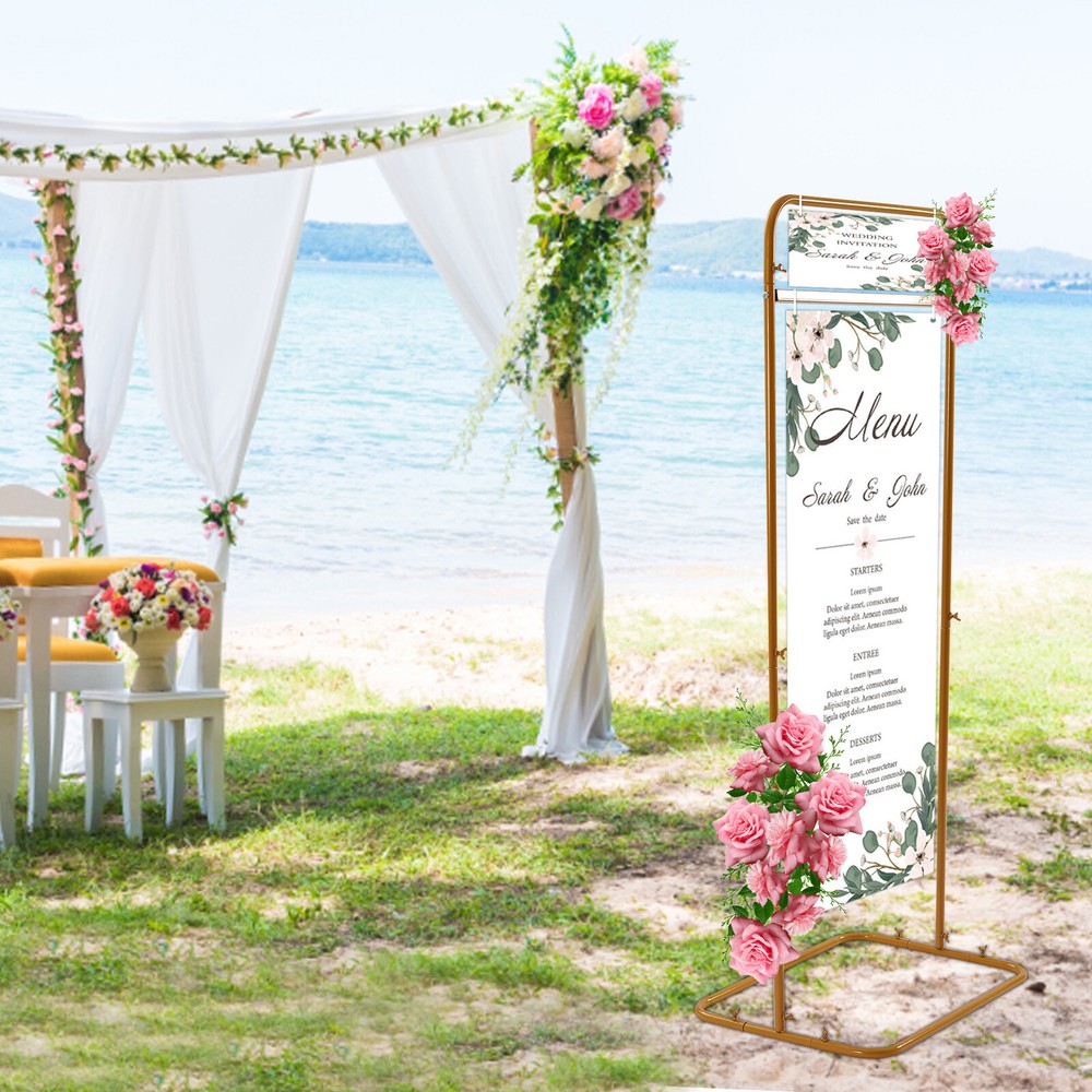 Metal Wedding Welcome Sign Arch Stand Advertising Shelf Rack Billboard Gold
