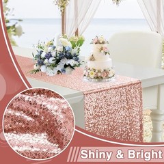 RUDONG M 1 Pack Sequin Table Runner 12 x 108 Inch, Rectangle 1pc Rose Gold