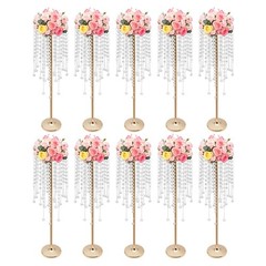 10 Pieces 75cm Gold Flower Stands with Crystal Beads for Elegant Decor
