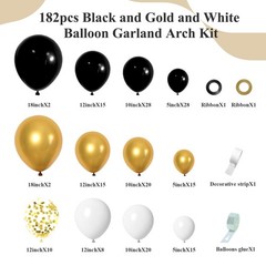182pcs Black and Gold Balloons Garland Arch Kit, 5 10 12 18 inch Black White …
