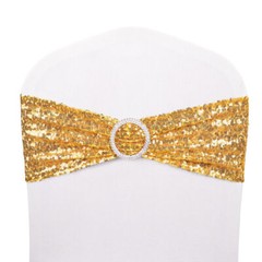 10-100Pcs Stretch Sequin Wedding Chair Bands with Buckle Slider Sashes Bow Decor