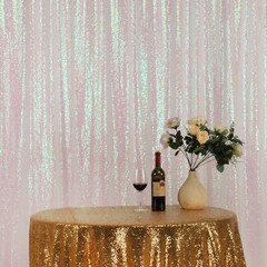 Iridescent White Sequin Backdrop Curtain 10FTx10FT Glitter Sequence Drapes fo…