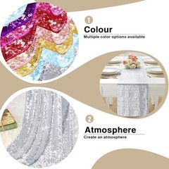 RUDONG M 1 Pack Silver Sequin Table Runner 12 x 108 Inch, Rectangle Glitter