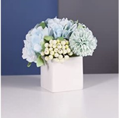 Artificial Faux Flowers with Small Ceramic Vase, Hydrangea with Vase Plastic…