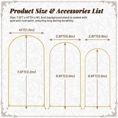 Wedding Arch Backdrop Stand 7.2FT, 6.6FT, 6FT Golden Metal Arch Fit Wedding co