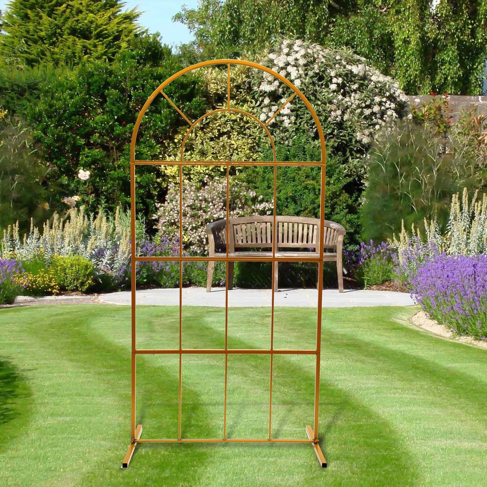 Gold Metal Wedding Arch Chiara Backdrop Stand Round Flower Balloon Frame 2m