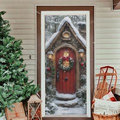 Christmas Fairy Door Cover, Stretch Fabric Backdrop Porch Covers 35 x 79 in