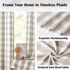 90 Inch Beige White Plaid Semi Sheer Curtains,Extra Long Textured Drapes for …