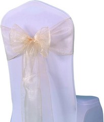 50 Wedding Organza Champagne Chair Sashes Bows 7×108 inches Sheer Chiffon