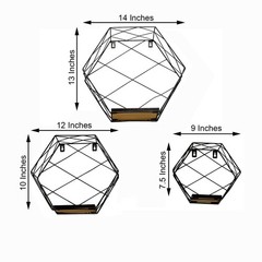 3 BLACK Hexagon Metal with Wood GEOMETRIC FLOATING SHELVES Party Events Supplies