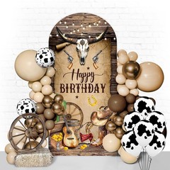 Western Cowboy Arch Backdrop Cover 6FT Wild West Rustic Wooden House Party