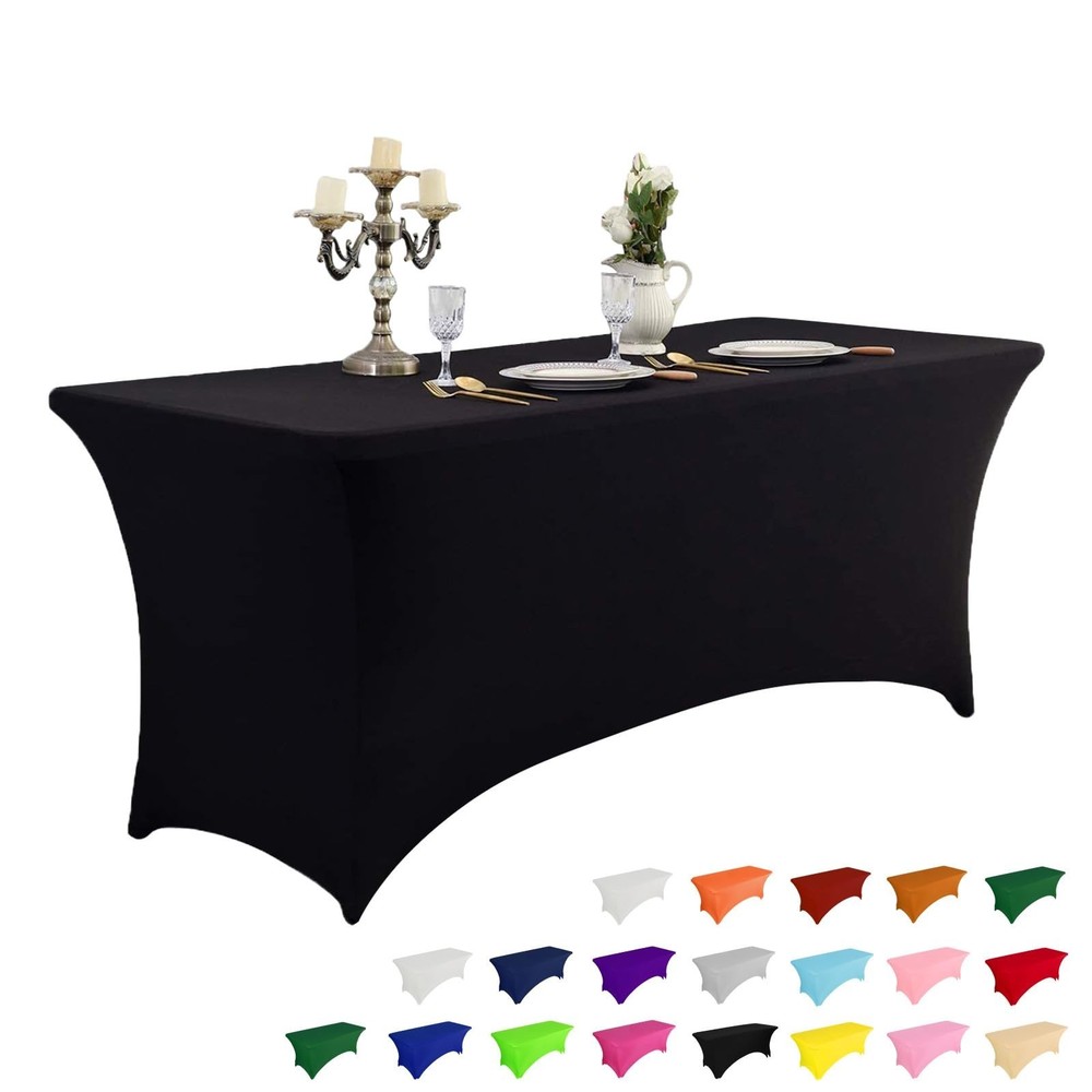 IVAPUPU 4FT Spring Table Cloth for Rectangular Fitted Events Stretch Black Ta…