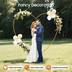 210cm Heart Shaped Gold Metal Balloon Arch Stand Frame Display Kit For Wedding