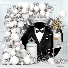 Happy Birthday Round Backdrop Cover Black Suit and Tie Backdrop Bow Tie Happy Bi