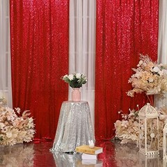 Sequin Backdrop Curtains,2ft x 8ft Sequin Photography Backdrop 2×8 ft x2Pcs Red