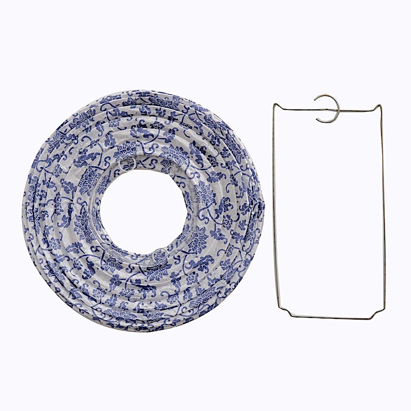 8 White Blue Chinoiserie Floral Print Hanging Paper Lanterns Party Decorations
