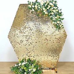 8 ft GOLD Big Payette Sequin Hexagon Backdrop STAND COVER Party Decorations