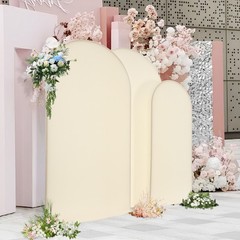 Set of 3 Metal Arch Backdrop Stand Gold Beige Wedding Party Arch Backdrop Stand