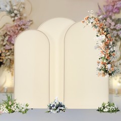 Set of 3 Metal Arch Backdrop Stand Gold Beige Wedding Party Arch Backdrop Stand