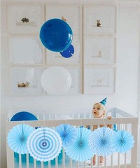 6 Pcs Decoration Hanging Party Blue Paper Fans Set for Birthday Wedding Gradu…