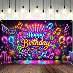 Neon Happy Birthday Banner Glow In The Dark Happy Birthday Banner Glow In The…