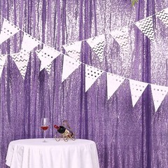 PURPLE 8 ft x 8 ft Sequined Backdrop Curtain Wedding Party Booth Decorations