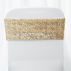 10 Champagne Spandex Sequined CHAIR SASHES Ties Wraps Wedding Party Decorations