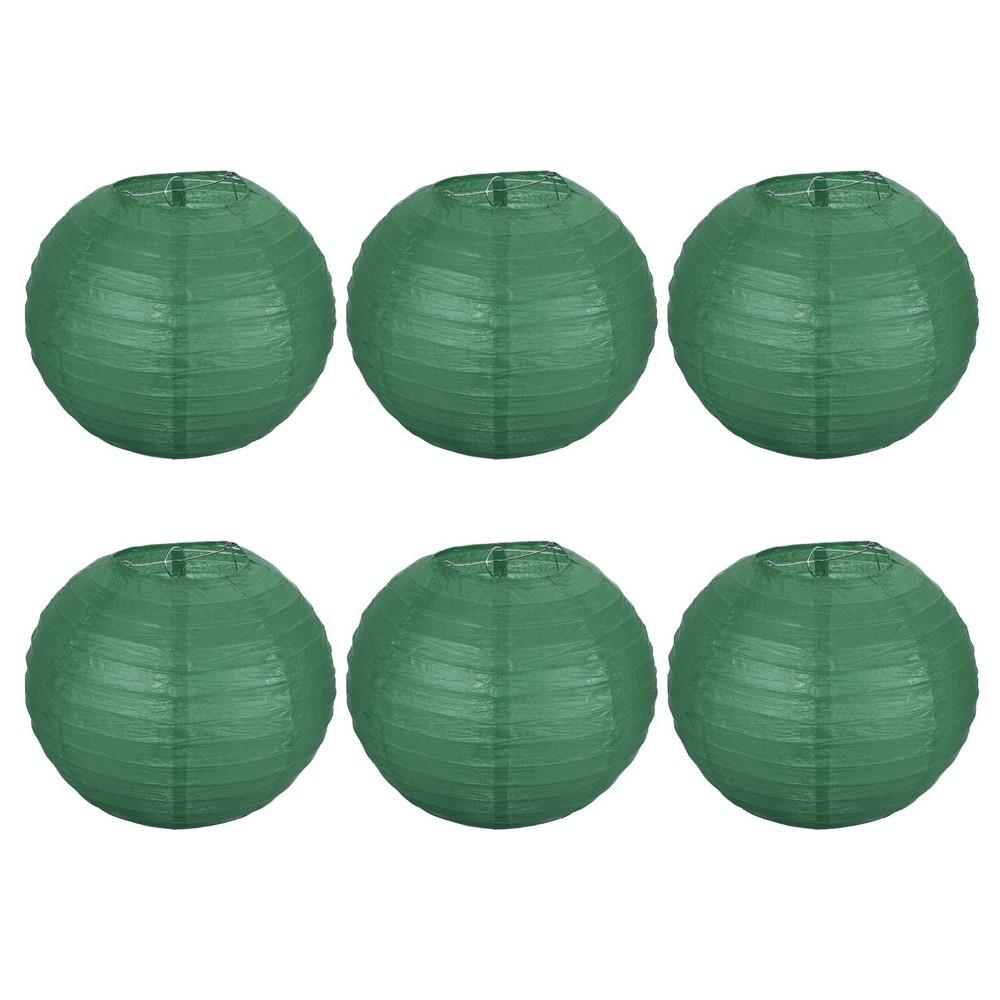 6pcs 10 Inch Folding Hanging Paper Lanterns Medium Lampshade Dark Green