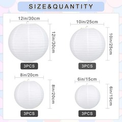 12Pcs Round Paper Lanterns Assorted Sizes (6″ 8″ 10″ 12″) for Home Decor, Res…