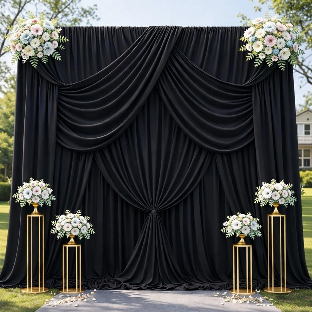 10ft x 12ft Black Backdrop Curtains, Wrinkle Free Thick Fabric Polyester Curt…