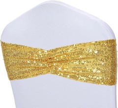 Gold Sequin Chair Sashes Folding Chair Covers Bow for Party Wedding Reception…