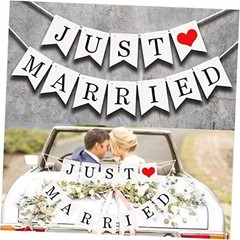 Just Married Car Decorations, Just Married Sign Banner Car Decorations Fit for