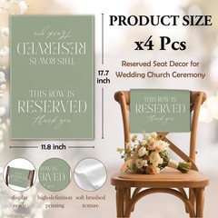 Sage Green Reserved Row Signs Wedding 4 Pieces This Row Is Reserved Seating