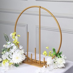Gold 24″ Round Metal FLORAL HOOP Pillars Standing Wreath Table Centerpiece Party