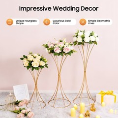 3 pcs Gold Wedding Table Hourglass-shaped Flower Stand For Anniversary Ceremony