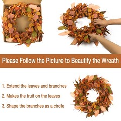 Autumn Wreath with Small Pumpkin, Berry & Leaves – 22 inch, Indoor/Outdoor Fa…