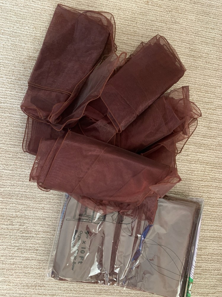 New 6 Brown & 6 Used Brown Organza Chair Bows (9 Inches by 10 Feet)