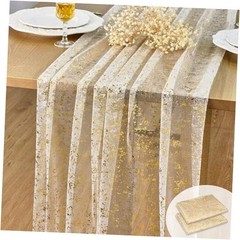 2Pcs Gold Glitter Christmas Table Runner, Gauze Sheer Sequin Rose Gold
