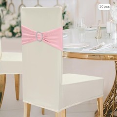 10pcs Stretch Chair Sashes Bows，Wedding Party Event Decorations- Pink