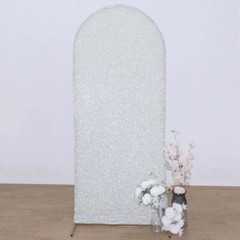 5 ft SILVER Metallic Fitted Spandex Round Top Arch STAND COVER Party Events