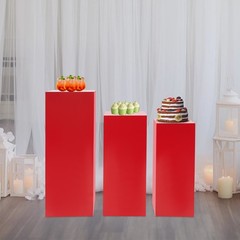 3PCS Metal Display Pedestal Stand Red Display Pillars for Birthday Party Wedding