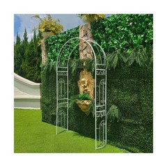 SCENDOR White Wedding Arch Garden Arbor Curved Metal Archway with Elegant Cur…