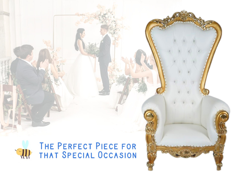 NEW Gold White 6ft King Queen Throne Chair Diamond Tufted Wedding Banquet Party