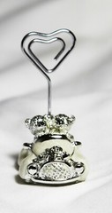 6 Wedding Table Bomboniere Name Place Card Holder Stand Silver Bears in Car