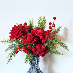 Artificial Flowers, Winter Flowers Artificial – Roses Bouquet with Berry and …
