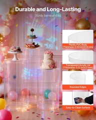 Versatile Cylinder Plinth Set – 3pcs Clear Acrylic Stands for Weddings & Parties
