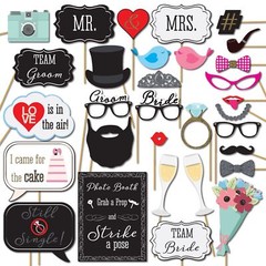 Wedding Photo Booth Props – 41-pc Wedding Props with 8 x 10-Inch Sign, 45 Glu…