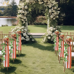 10Pcs Ivory Orange Wedding Chair Decorations Floral Swag Garland with Ribbon