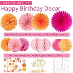 Hot-Pink Orange Birthday Decoration for Women Girl, Fall Peach Hot-pink Orange